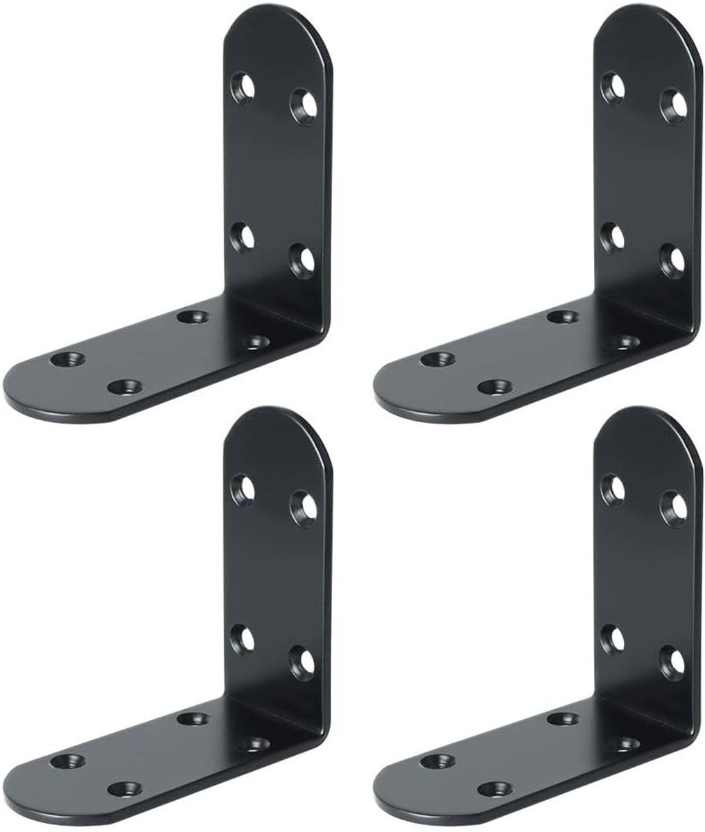 4 Stuks L-vormige RVS Hoekbeugels, Stevige Beugels voor Drijvende Planken, Geschikt voor Houten Borden en Meubels in Zwart