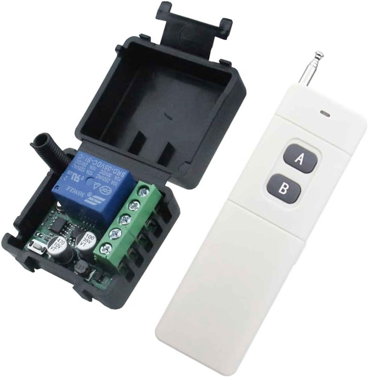 Draadloze afstandsbediening, 3280 voet groot bereik, 433 MHz, 1 RF-relaisontvanger, draadloze relais-momentschakelaar voor garagedeuren, lampen, ramen