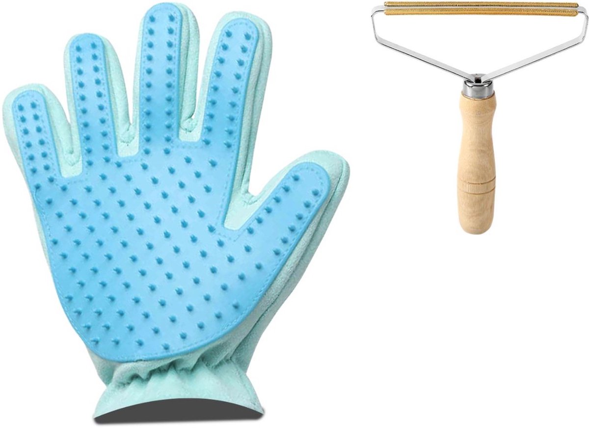 Professor Q Vachtverzorgingsset - Handschoen Lichtblauw - Pluizenverwijderaar