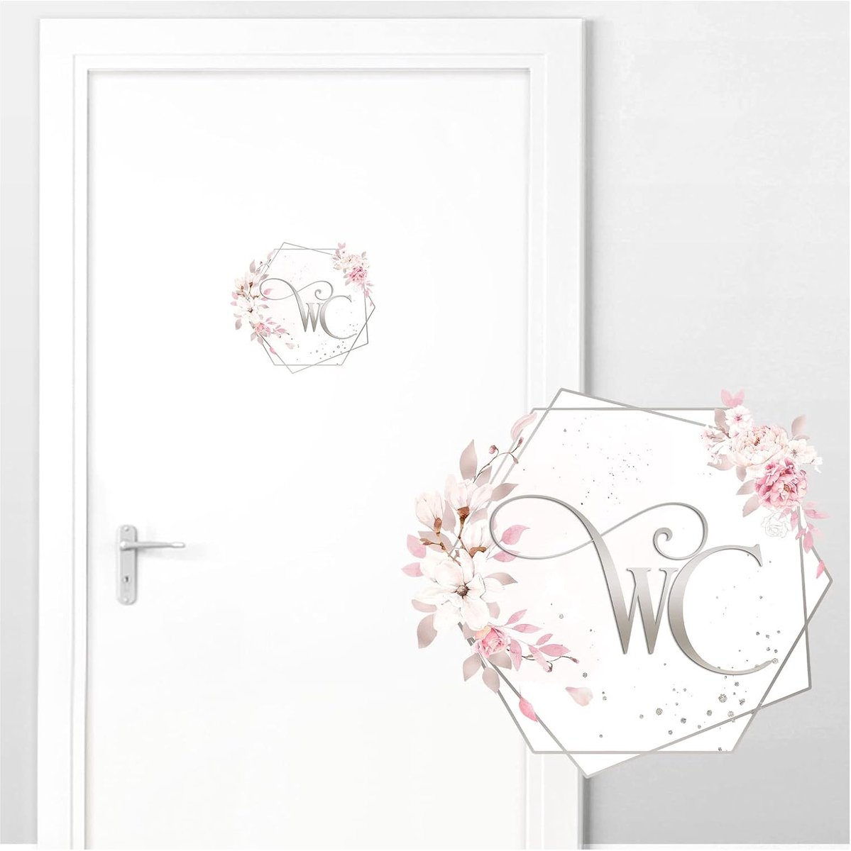DL733 Deursticker toilet met bloemenrank I 20 x 18 cm (b x h) I muursticker zelfklevende badkamer muursticker toilet muursticker badkamer sticker rozen DL733