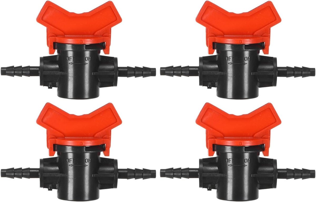 4-pack prikkeldraad kogelkraan, voor 1/4 inch druppelslang kunststof in-line kogelkraan afsluitschakelaar voor irrigatie/kas/aquaria, prikkeldraad vergrendeling druppelirrigatie fitting