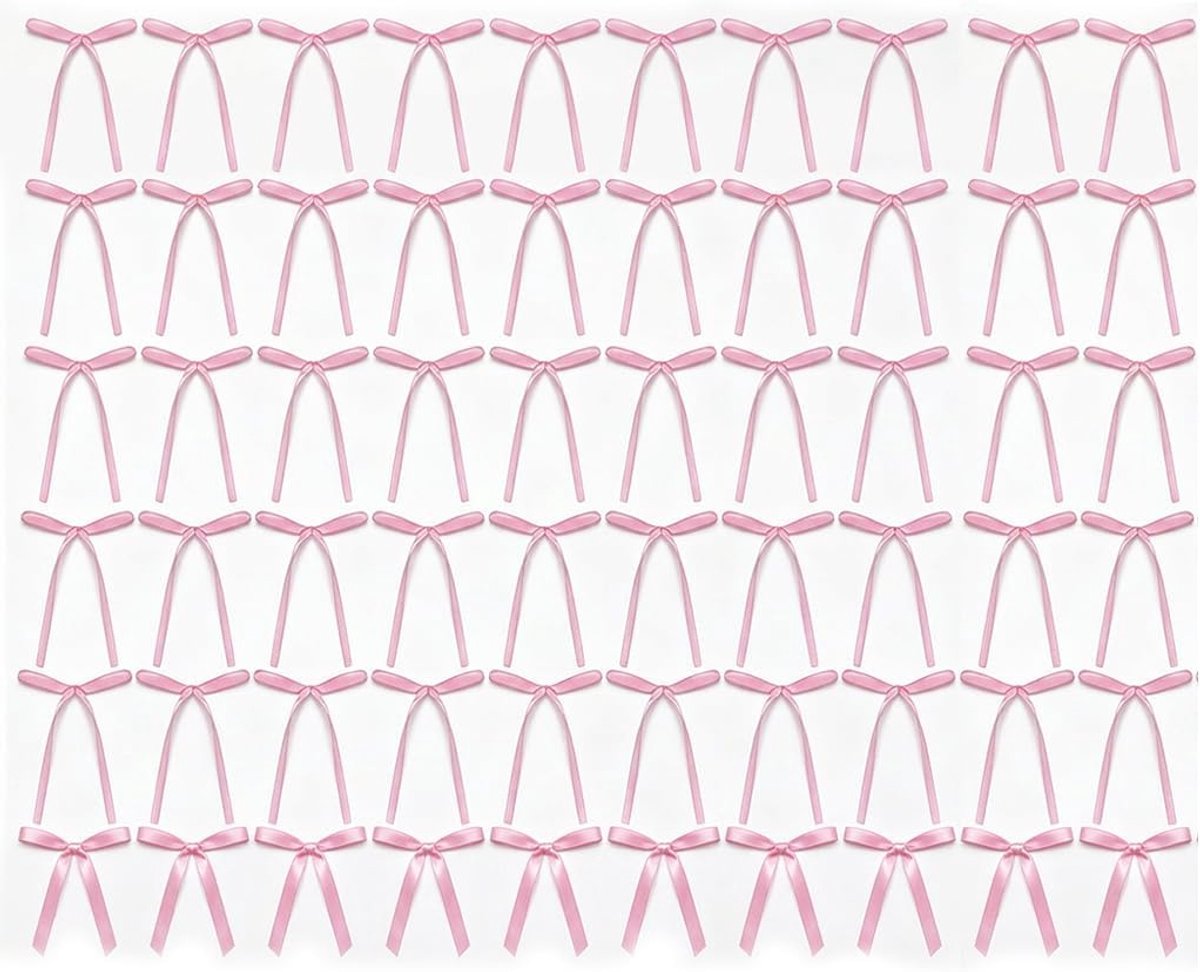 60 stuks roze strikken, taartdecoratie, 8 x 15 cm, satijnen lint, elegant, voor gelukkige verjaardag, meisjes, bruiloft, babyshower, feest, taarttopper voor decoratie