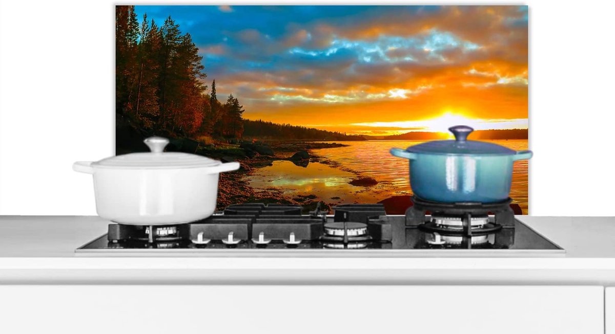 Spatscherm Keuken - 80x40 cm - Zon - Landschap - Water - Bomen