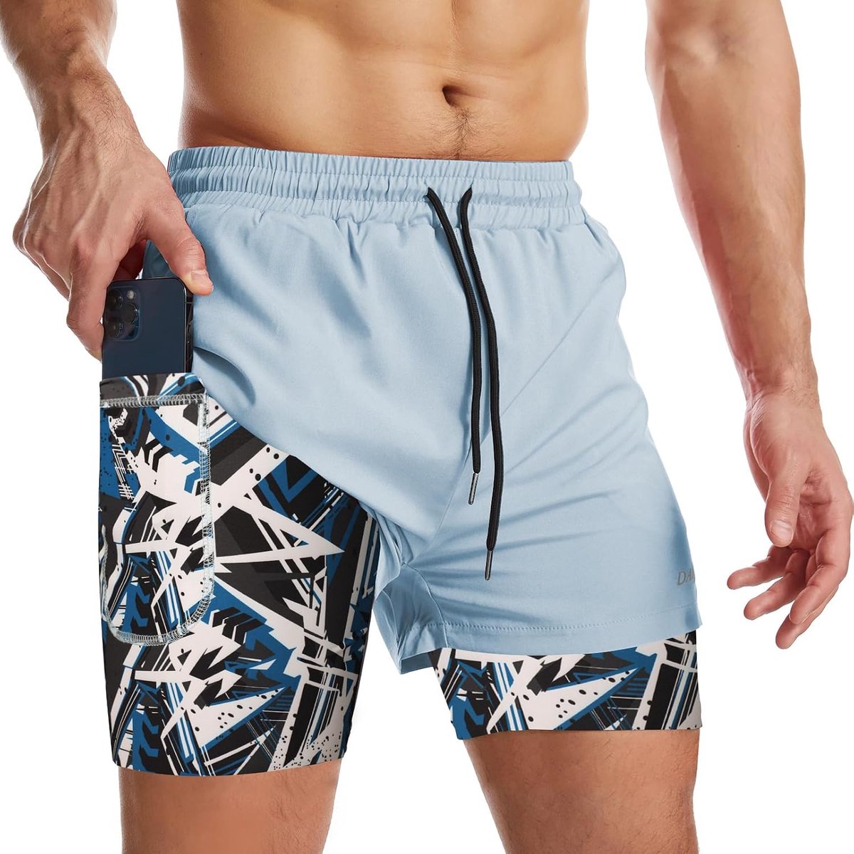 Shorts 2-in-1 voor mannen, ademend, met zakken, sneldrogende sportbroek met zak, sportlegging, Base Layer Stretch