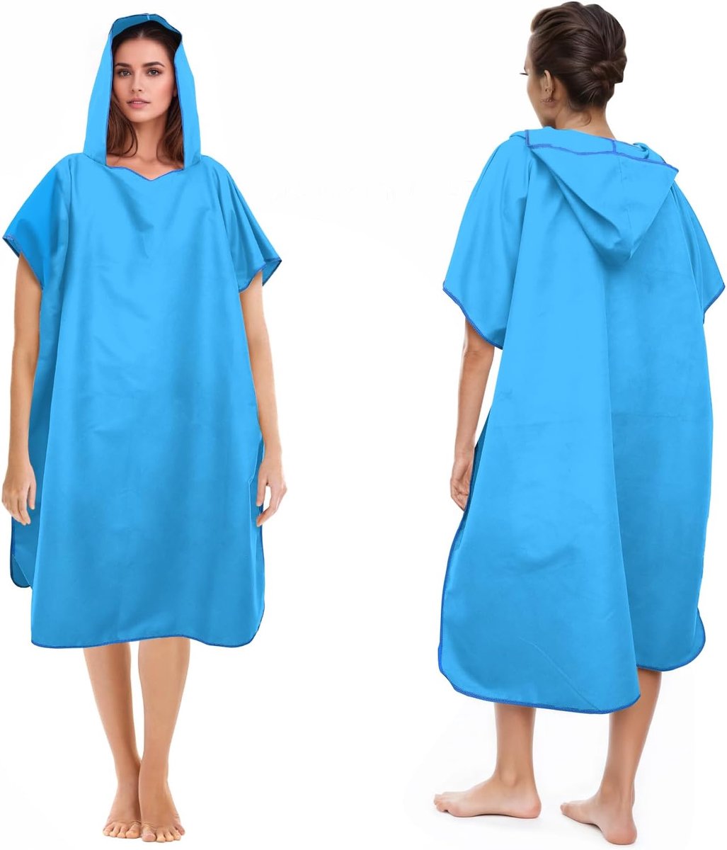 Badponcho voor dames en heren, poncho handdoek, microvezel-surf poncho, lange omkleedhulp met capuchon voor heren en dames, ideale handdoek voor strand, branding, surfen (hemelsblauw)