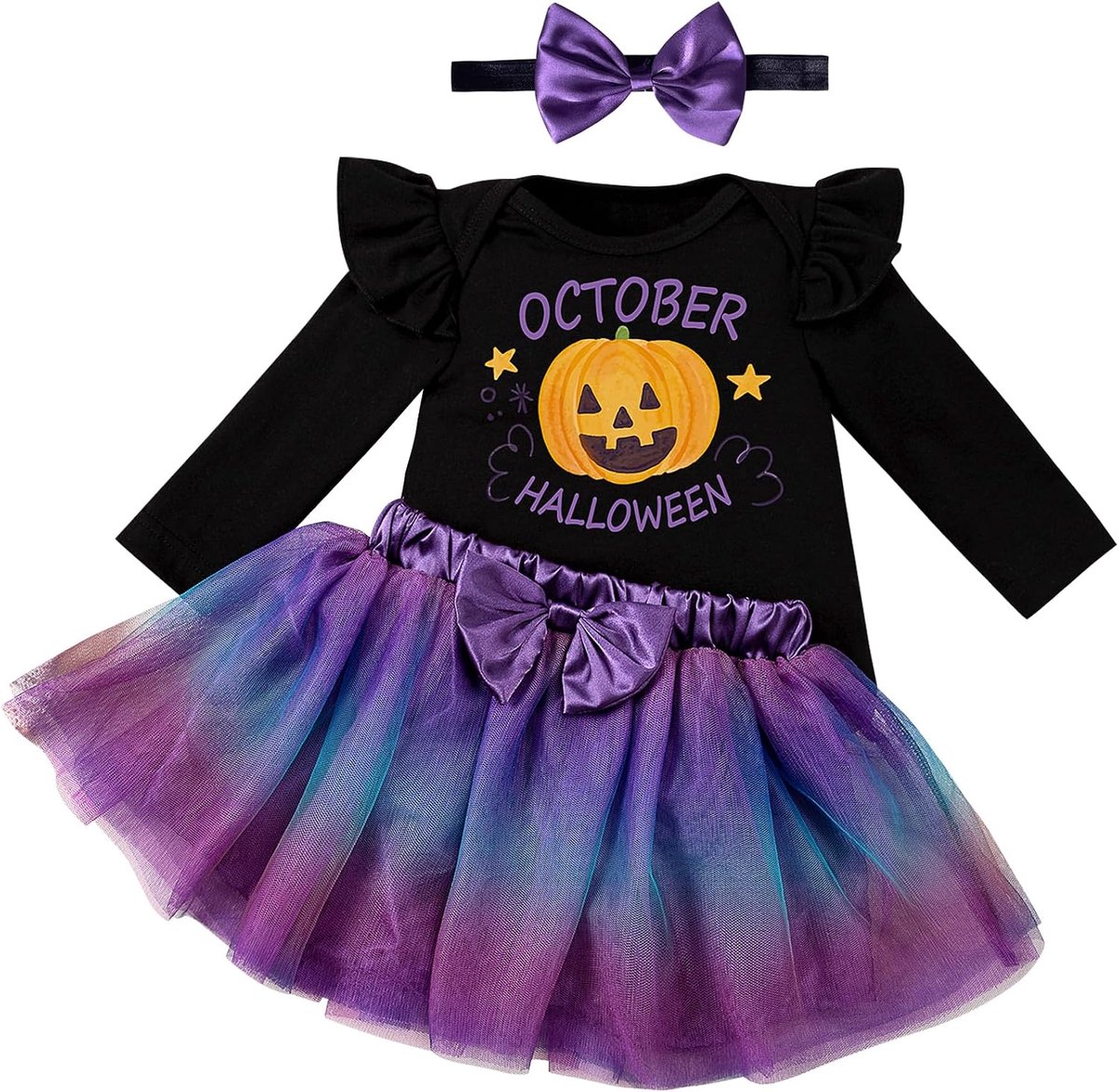 3 stuks baby meisjes Halloween outfit kleine kinderen print rompers jurk boog tutu rok met hoofdband pasgeborenen Thanksgiving bodysuit