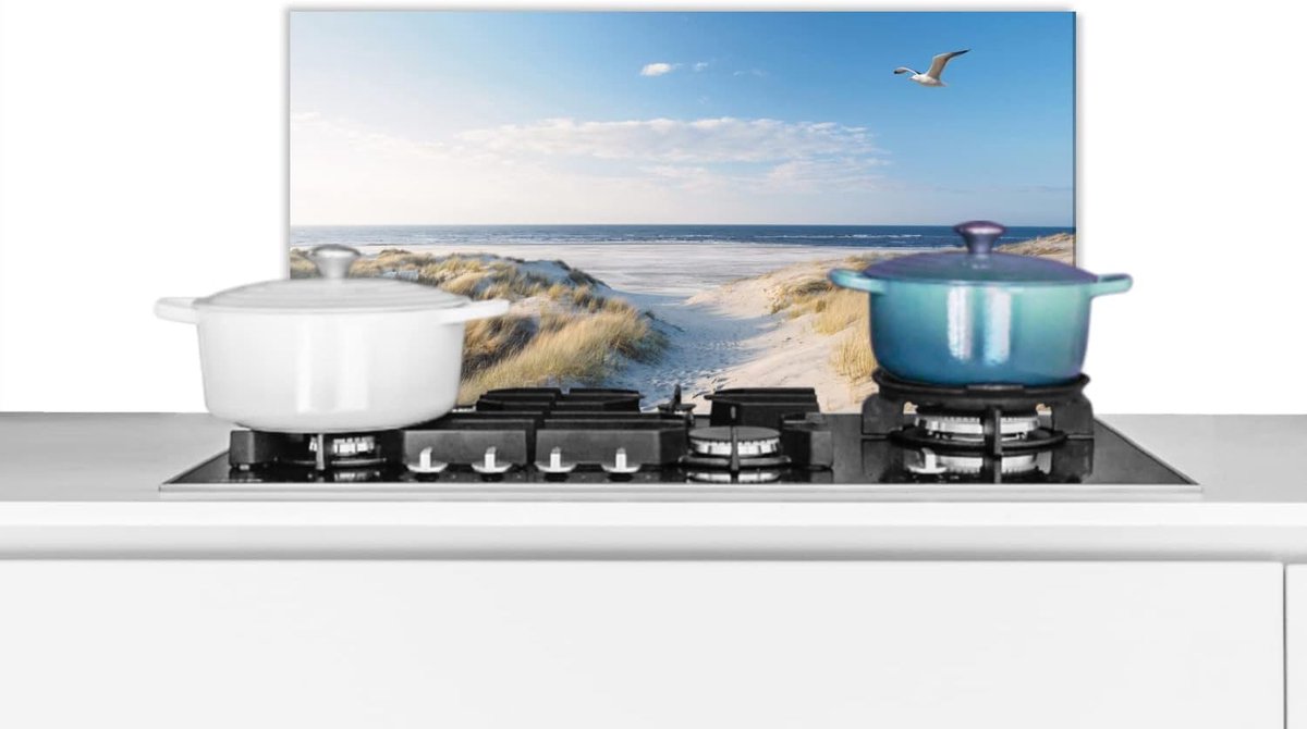 Spatscherm Keuken - 60x30 cm - Duin - Meeuw - Strand - Zee - Zon