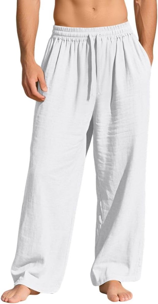 Herenbroek met zakken, casual katoenen broek, losse loungebroek met wijde pijpen