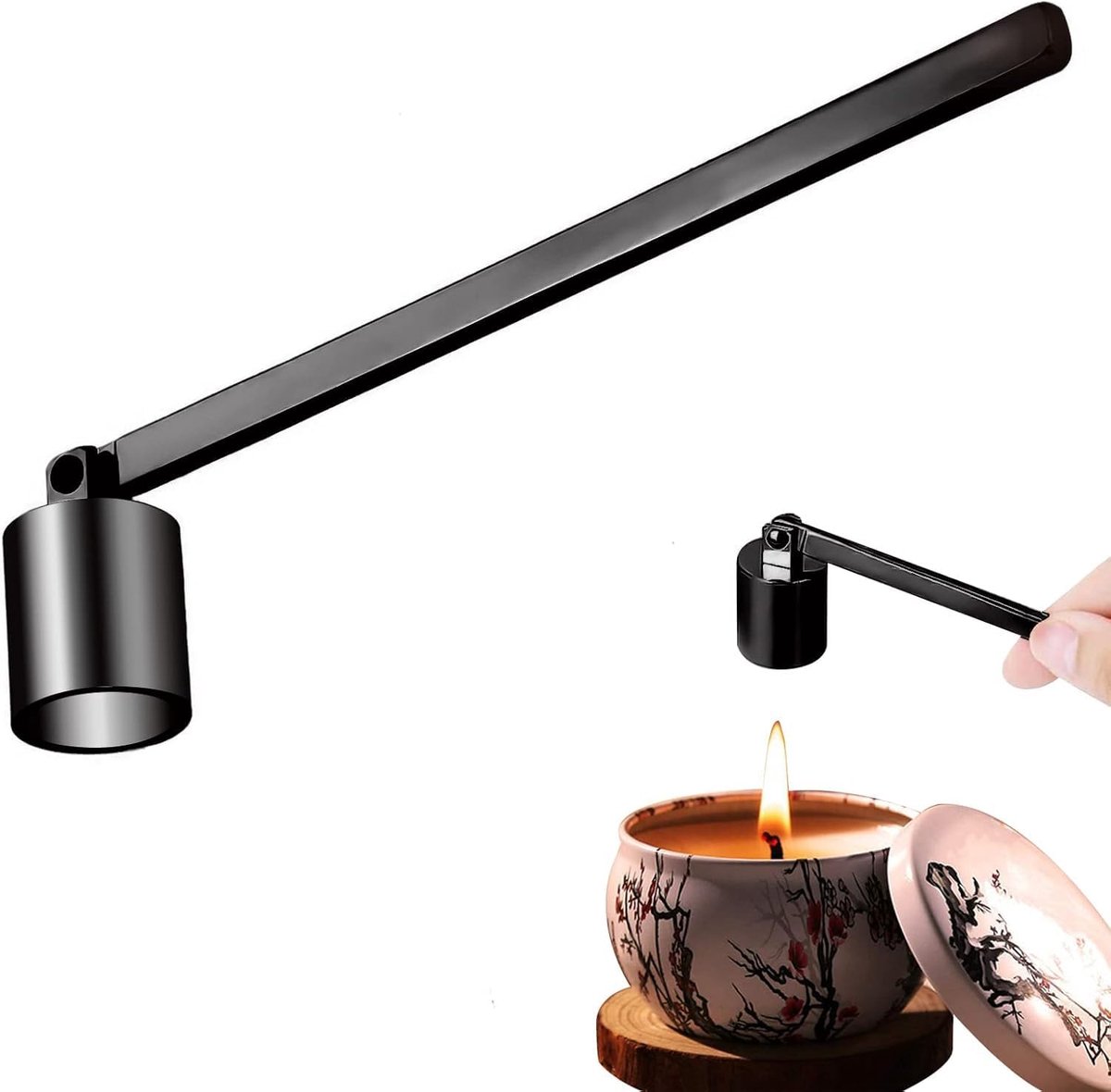 Kaarsendover - RVS - Lange handgreep - Kaars accessoire - Candle Snuffer - zwart