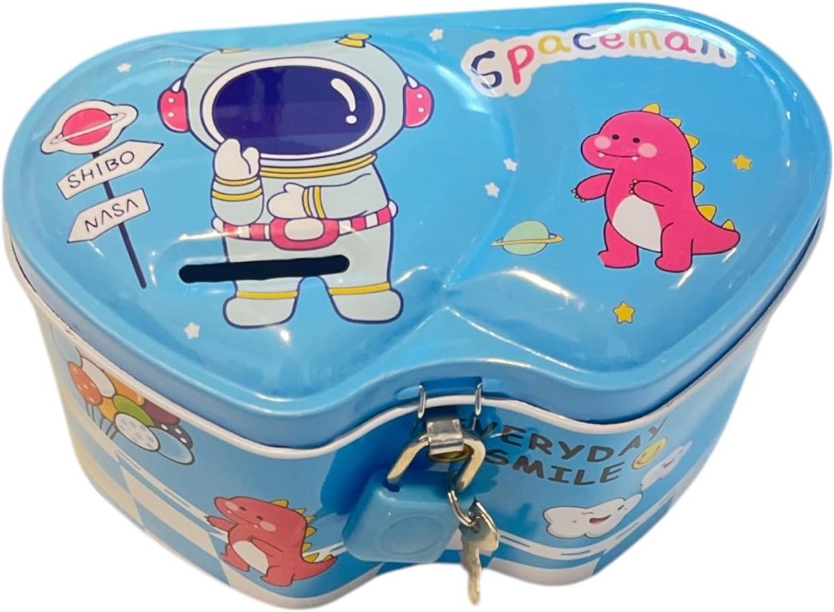 Spaarpot van metaal in snoepvorm met slot, grappige spaarpot, groot formaat voor jongens en meisjes (Spaceman-sieradendoos)