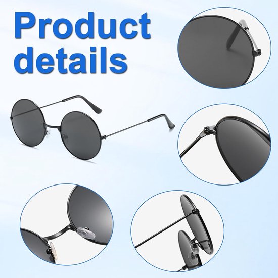 2 paar ronde retro zonnebril voor dames en heren, gepolariseerde klassieke zonnebril, rond met metalen frame, UV400-bescherming, vintage steampunk-bril voor dagelijks gebruik, hippie — afbeelding 3
