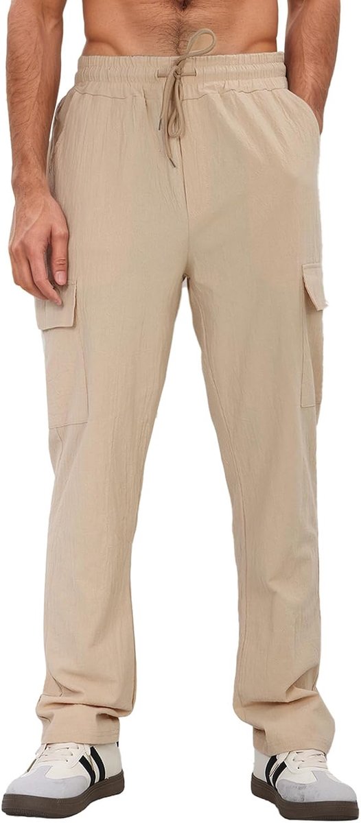 broek voor heren, cargo, lange en lichte zomerbroek met trekkoord en zakken