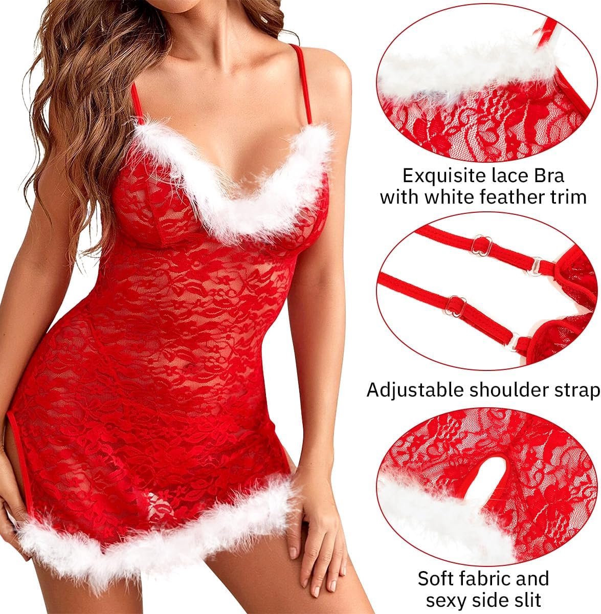 Lingerie voor dames, elegante kant, Kerstmis, teddy, ondergoed, kerstkleding, nachthemd voor dames, sexy, hot voor Kerstmis