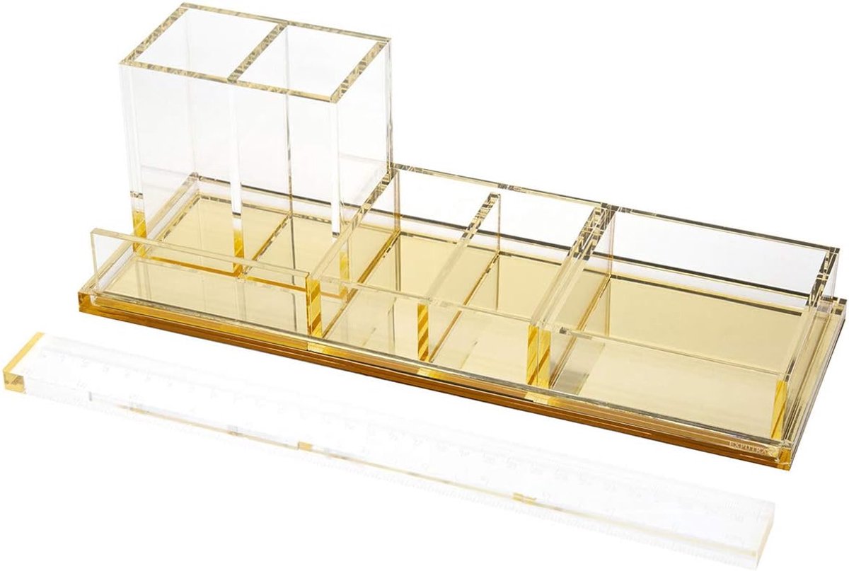 Bureau-organizer van acryl, 4-delige bureauset + acryl liniaal, bureau-organisatie voor kantoor of thuis