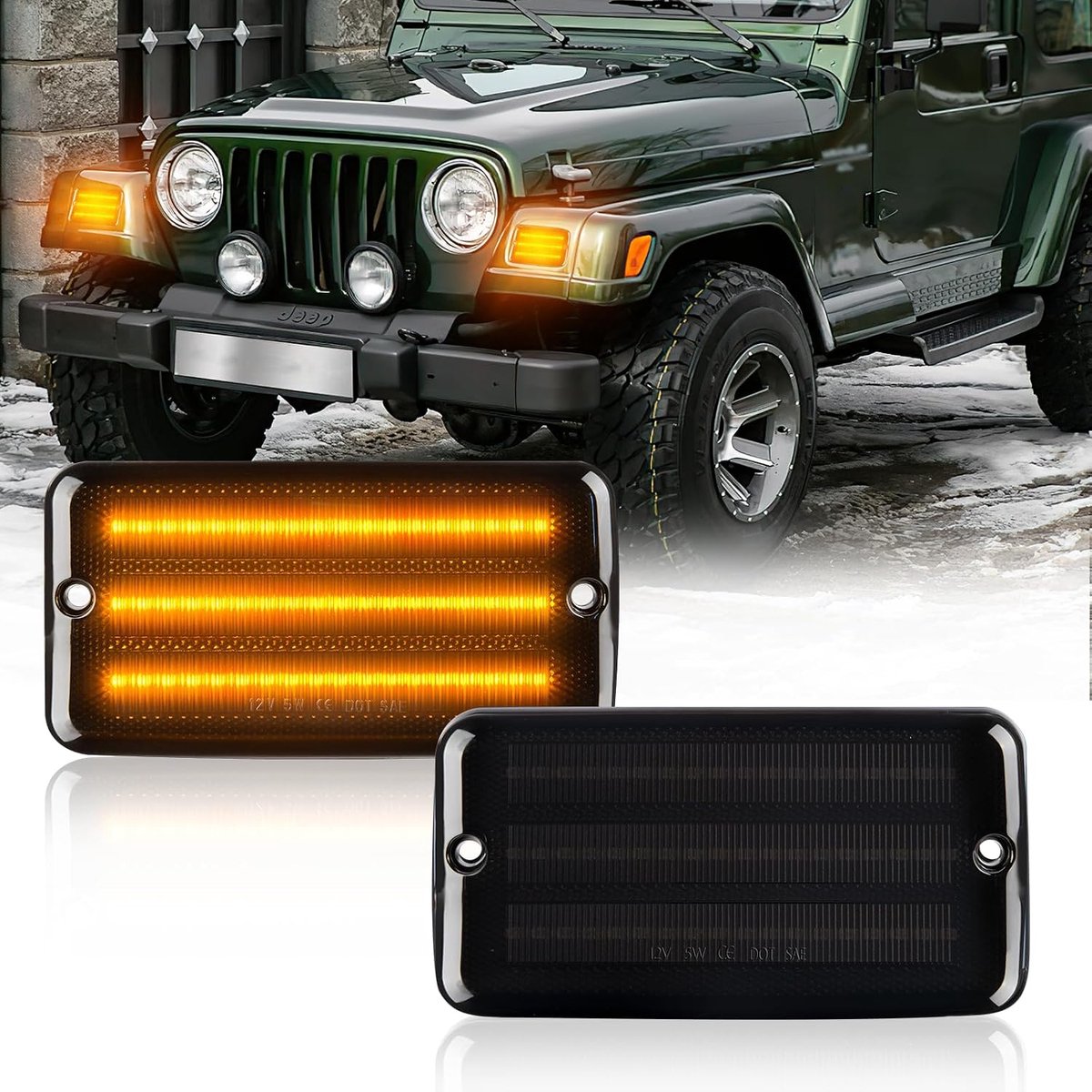 Bumper zijknipperlichten voor Wrangler TJ 1997-2006, zijknipperlichten Canbus, 2 stuks, LH: 55155629AB, RH: 55155628AB