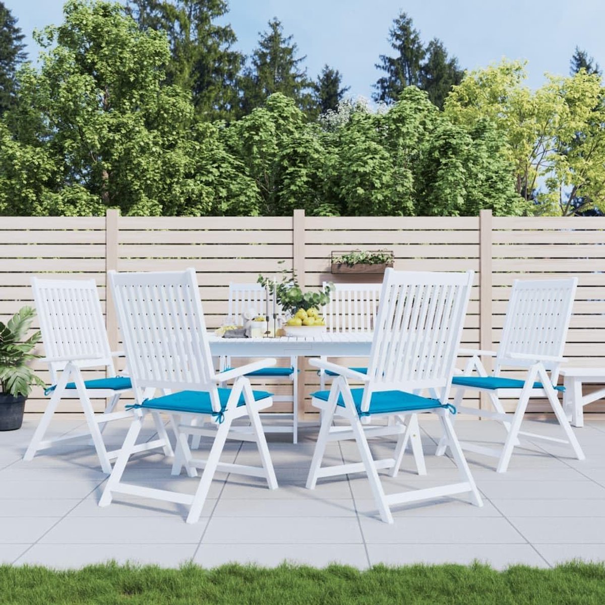 6 stuks tuinstoelkussens, blauw, 50 x 50 x 3 cm, Oxford-weefsel met antislip koorden voor buiten en binnen, waterafstotend en ademend, zachte bekleding