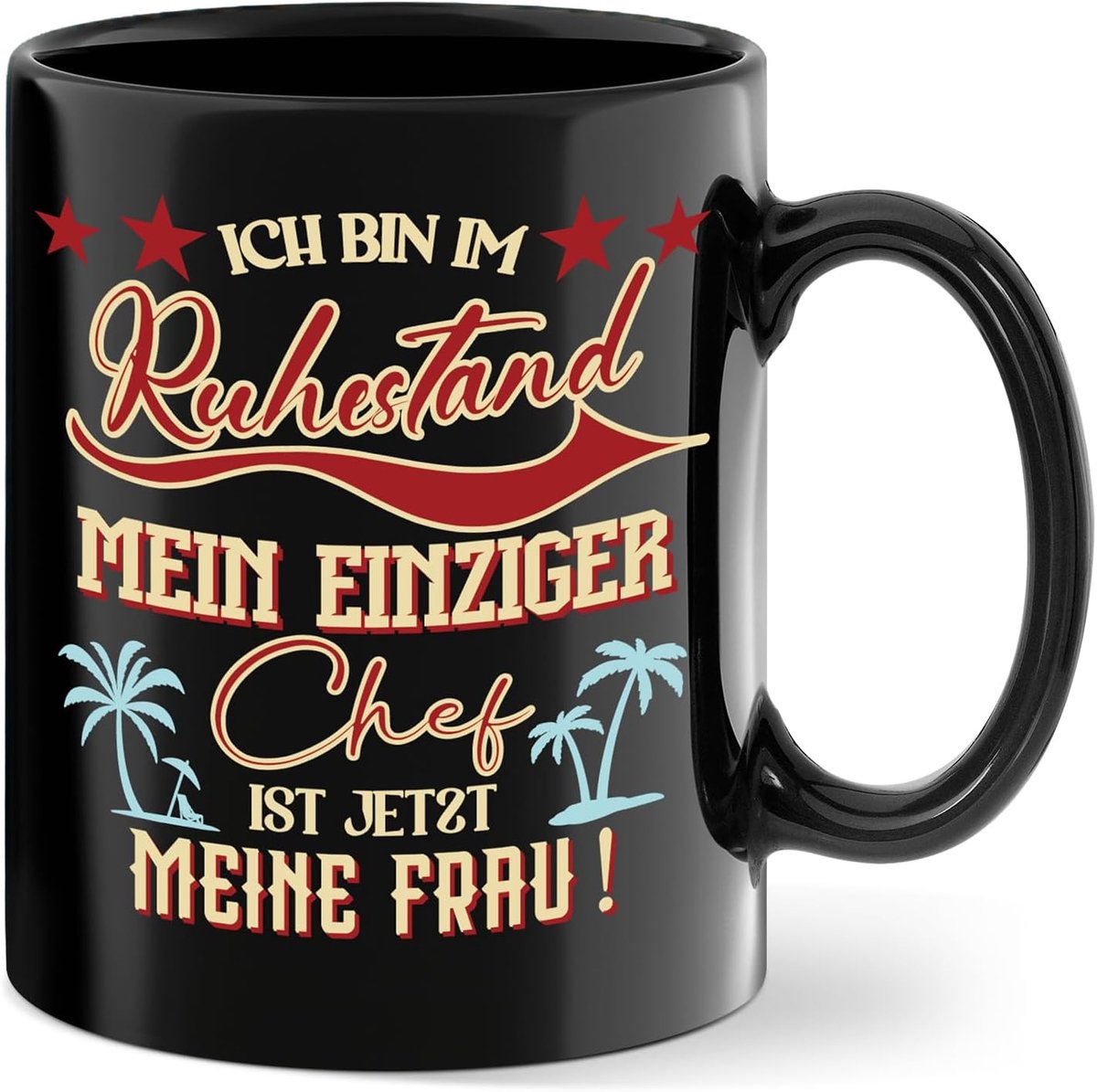 Cadeau voor gepensioneerden mok, pensioen mannen koffiemok, afscheidscadeau voor gepensioneerden - Ik ben met pensioen, mijn enige baas is nu mijn vrouw, zwart, keramiek 350 ml