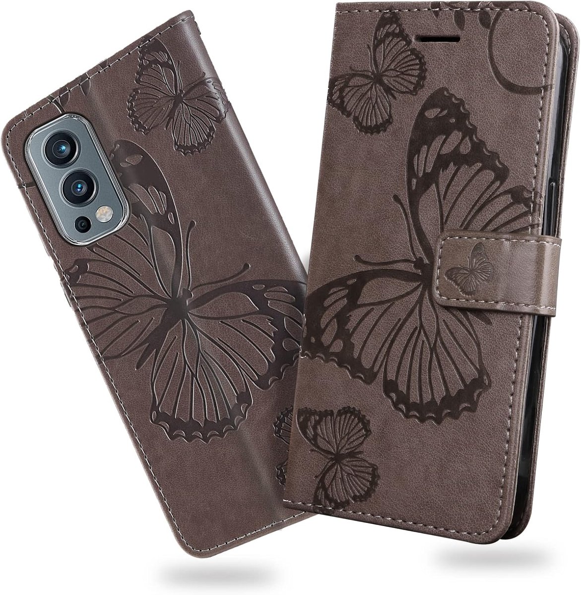 Hoesje voor OnePlus Nord 2 5G, Kaartenvakken en Horizontale Standfunctie Magneet Hoesje voor OnePlus Nord 2 5G, Grijs