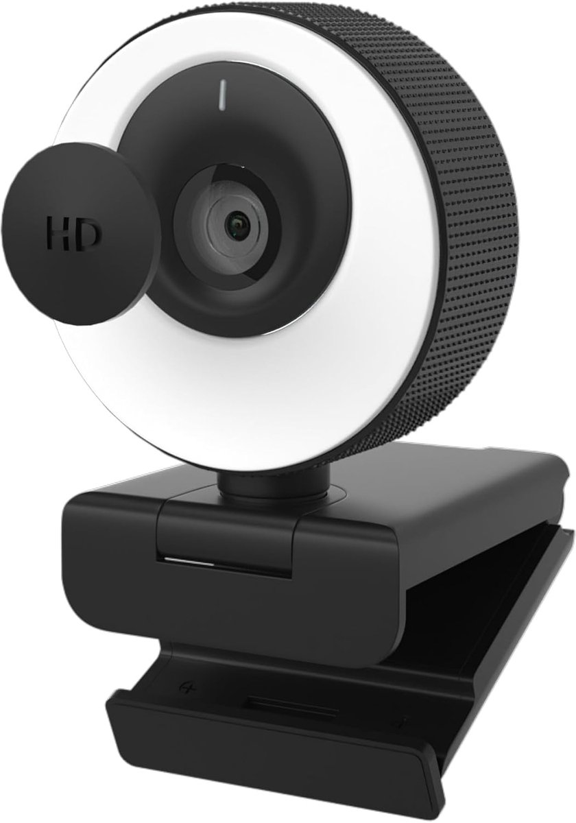 Webcam 1080P 60FPS met Microfoon, Ringlamp, Autofocus, 3 Lichtmodi met Traploze Dimfunctie voor Videoconferenties op PC, Mac, Laptop en Tablet