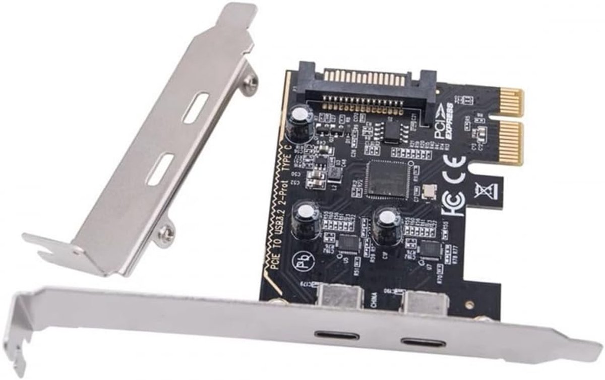 Kaart USB3.1 Gen1 5Gbps Dual Type-C USB-C Vrouwelijk naar PCI-E 1x Kaartadapter ASM1042 met Laag Profiel Beugel