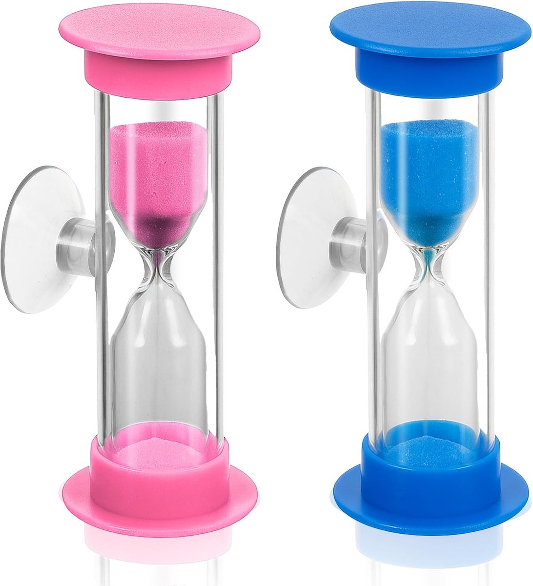 2 stuks zandloper met zuignap, 2 minuten, zandloper voor tandenpoetsen, mini-kleurrijke zandlopers, tijdmeter, zandloper voor tandenpoetsen, hourglas, tandenpoetsen, timer, zandtimer voor kinderen