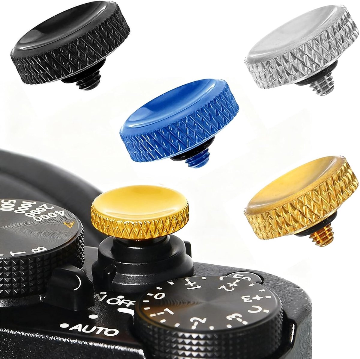 4 stuks camera-ontspanningsknop, camera shutter knop, volledig koperen concave triggerknop compatibel met Fujifilm X-TS, Leica M1, Sony RX1, Hasselblad XD7, Canon F-1, Nikon FM2 enz.