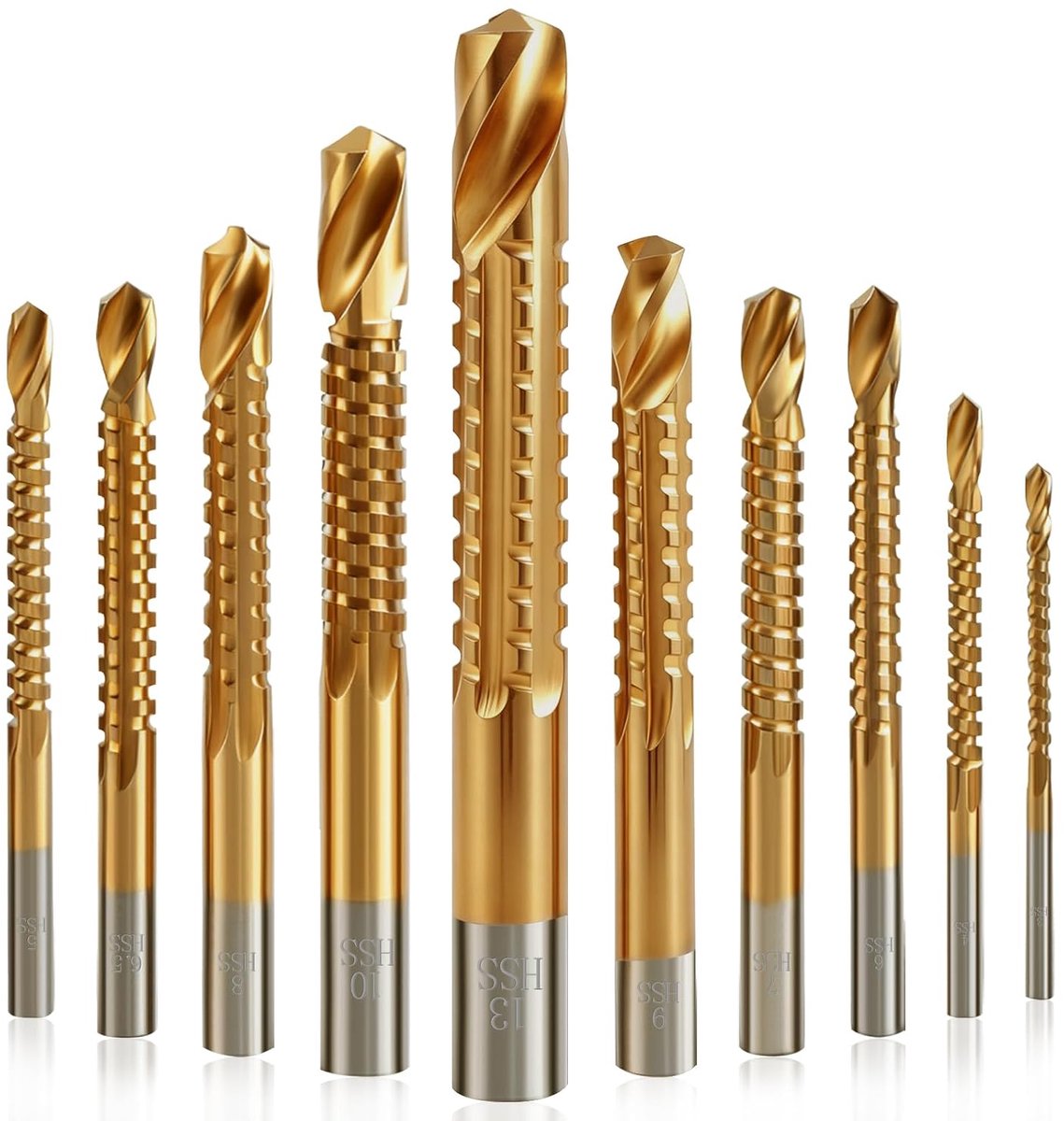 10 stuks zaagtandboren, 3-13 mm titanium gecoate HSS freesboorset, freesboorset, hakzaagboor, spiraalboor, houtbewerkingsboor