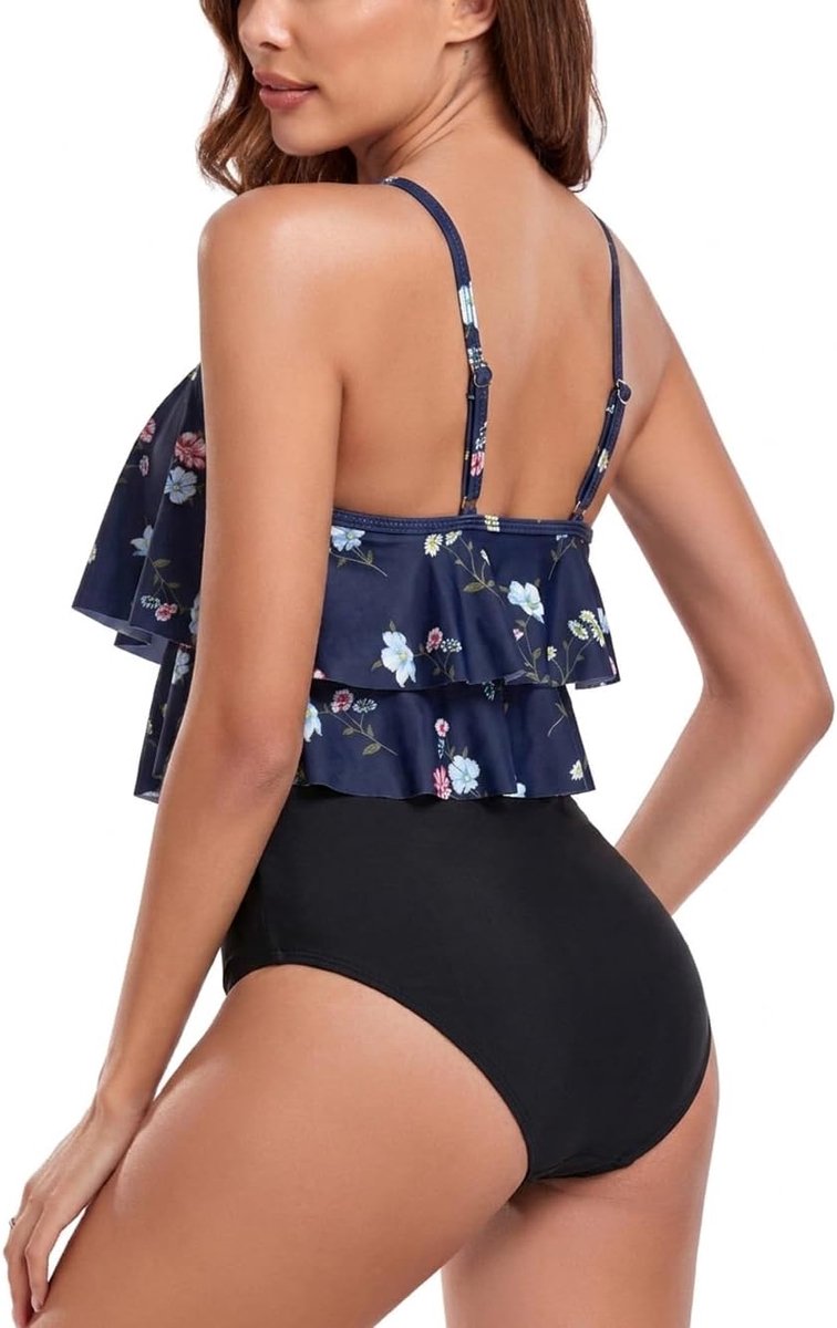 Badpak voor Vrouwen Top Dubbele Ruches Hoge Taille Badmode 2 Stuks Badpakken Bikini Sets