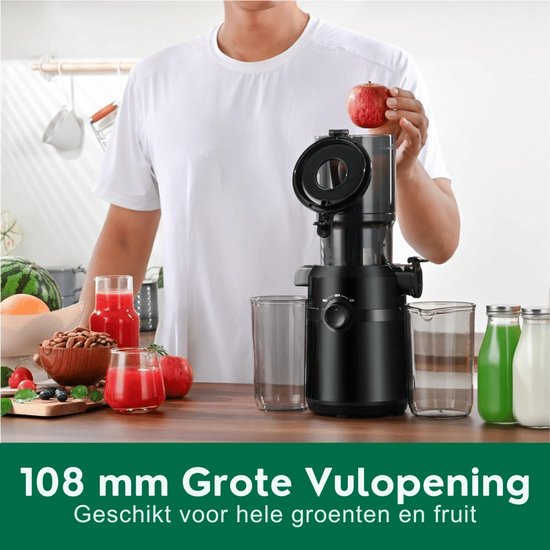 Slowjuicer - Sapcentrifuge voor Groenten & Fruit - 250W Krachtige Motor - Brede Vulopening - BPA-vrij - Stille Sapmachine - Zwart — afbeelding 4