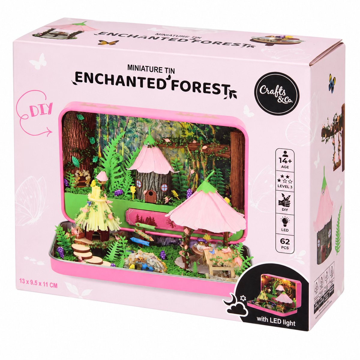 Crafts & Co Enchanted Forest DIY Miniatuur Bouwpakket – 62 Onderdelen – Met LED Verlichting – Miniatuur Knutselset – 14+
