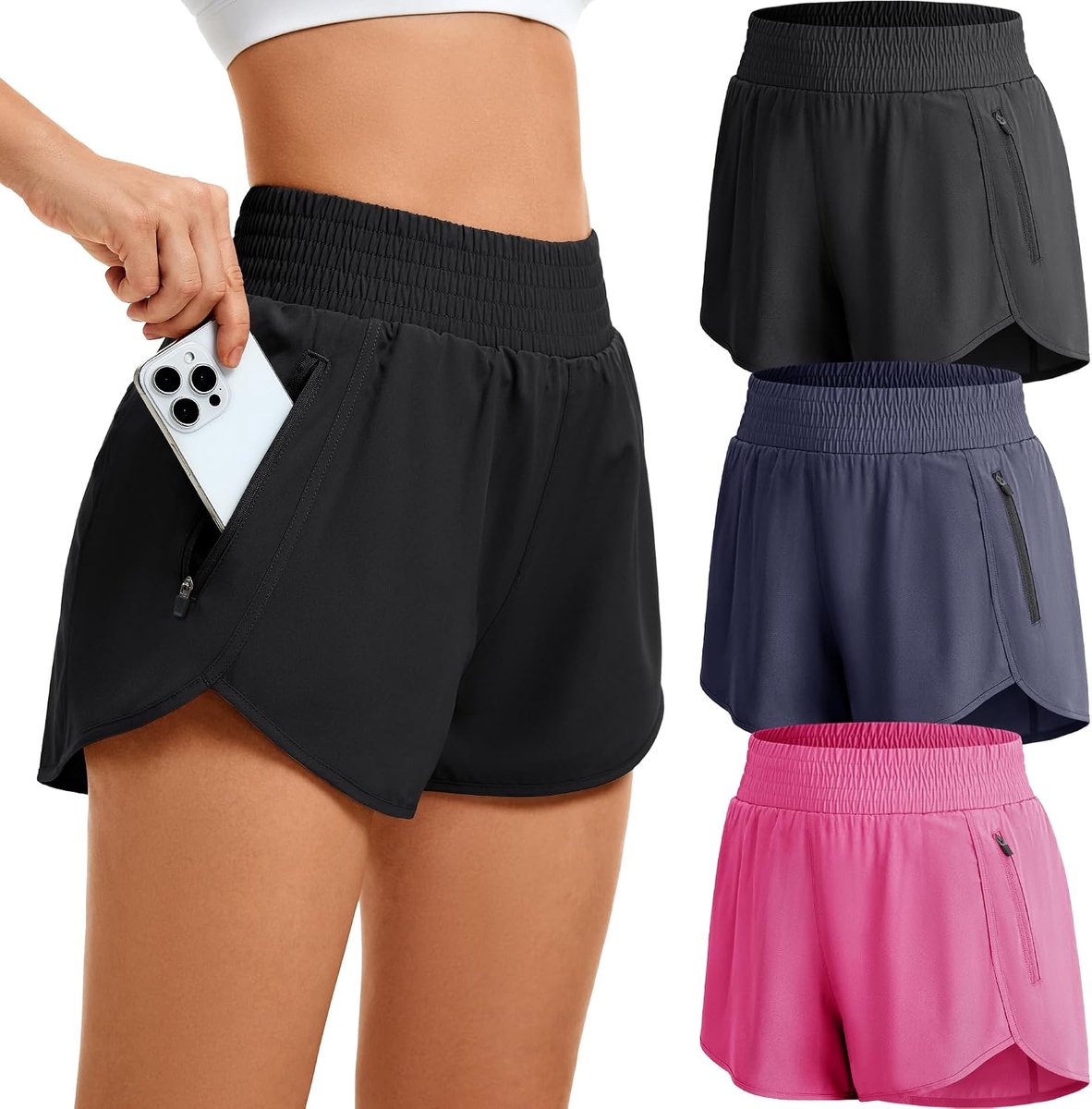 Shorts voor dames, korte sportbroek met ritssluiting, zomer, ademend, gymshorts, hardloopbroek, sneldrogend, hardlopen, fitness, yoga, trainingsbroek