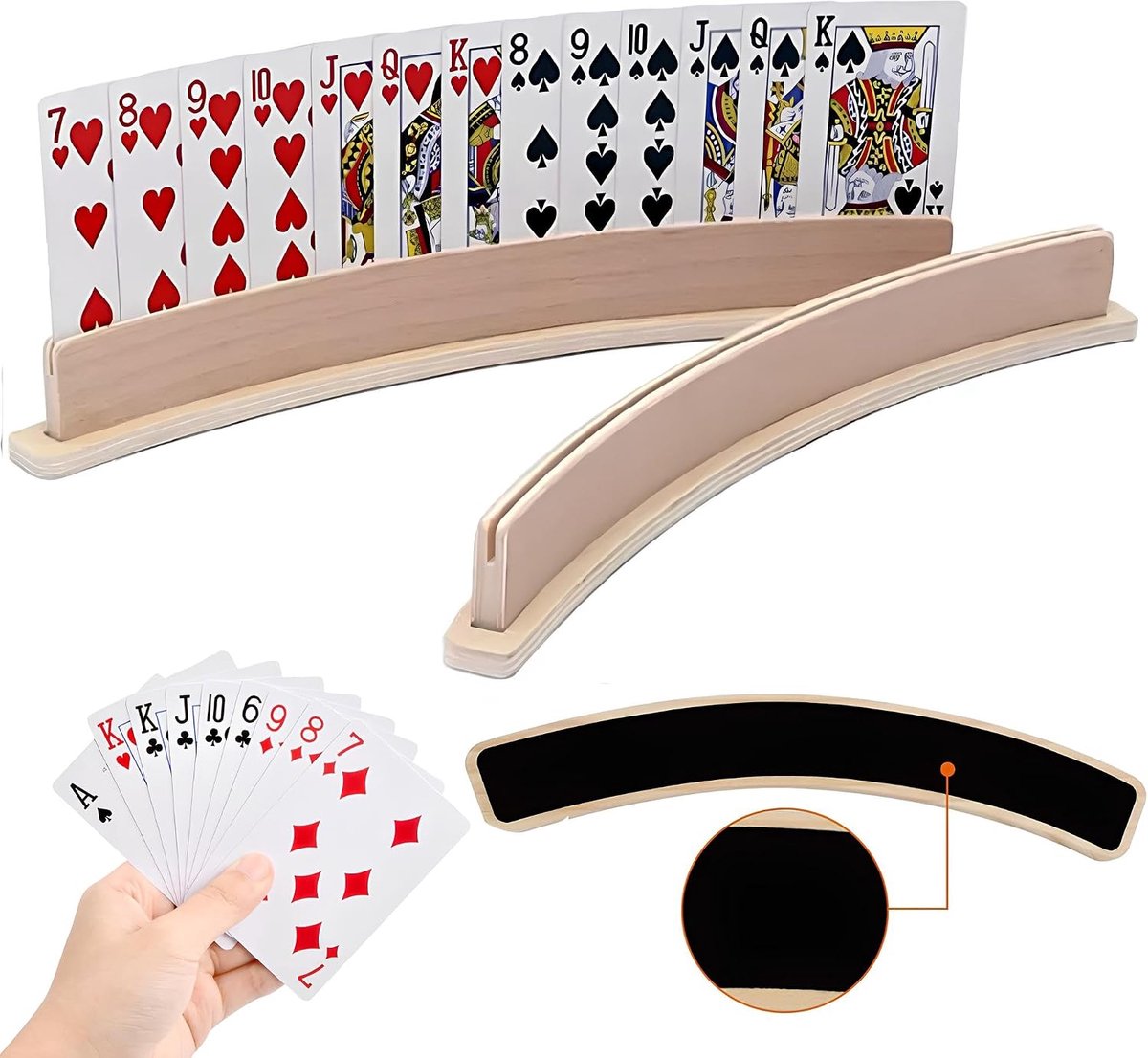 2 stuks kaarthouders voor kinderen, zachte bodem, kaarthouder, speelkaarten, hout, handsfree-kaarthouder, speelkaarten voor kinderen, senioren, volwassenen, gehandicapten