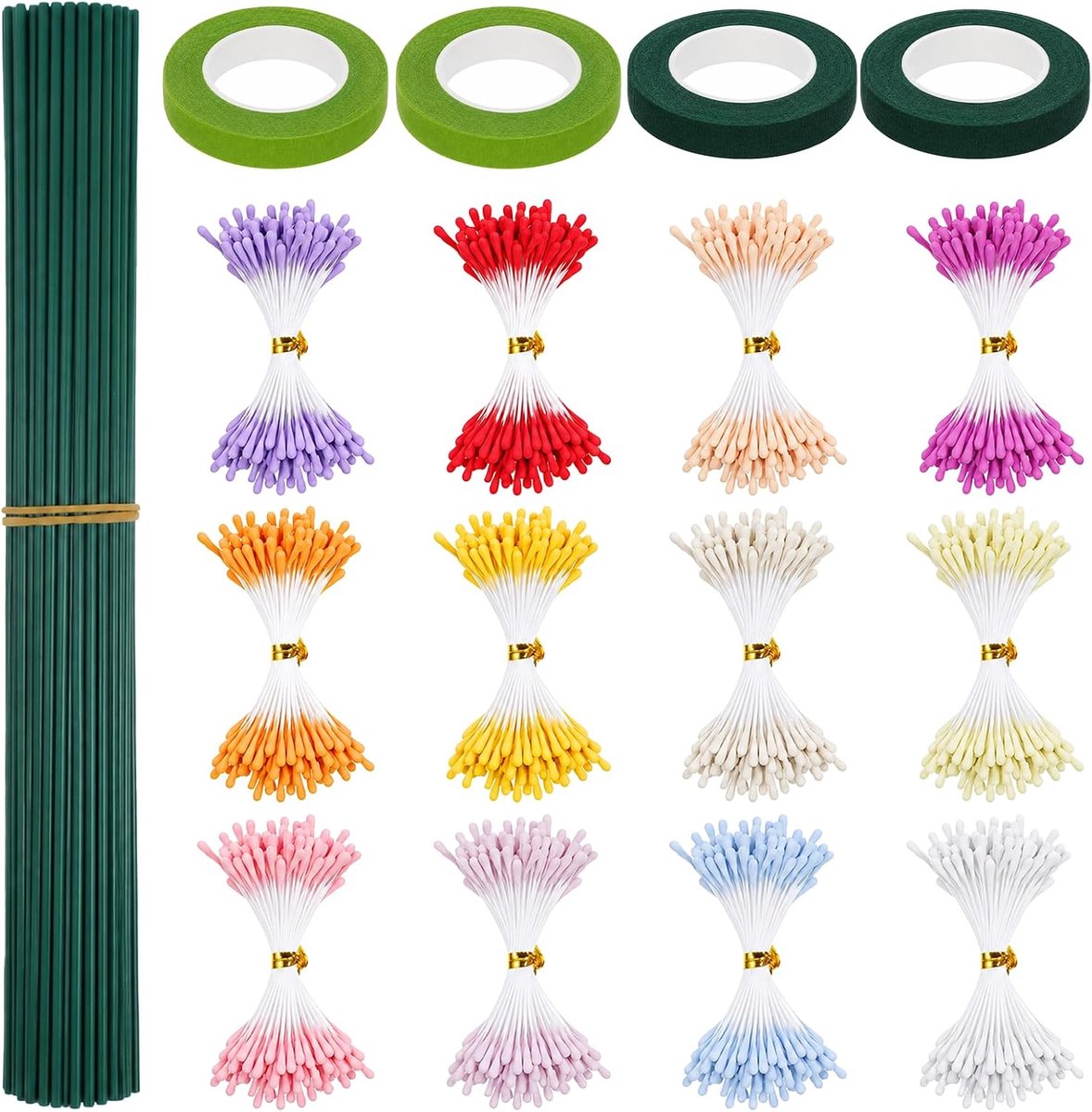 1200Pcs Bloem Meeldraden Voor Ambachten 30Pcs Stam Draad 4Roll