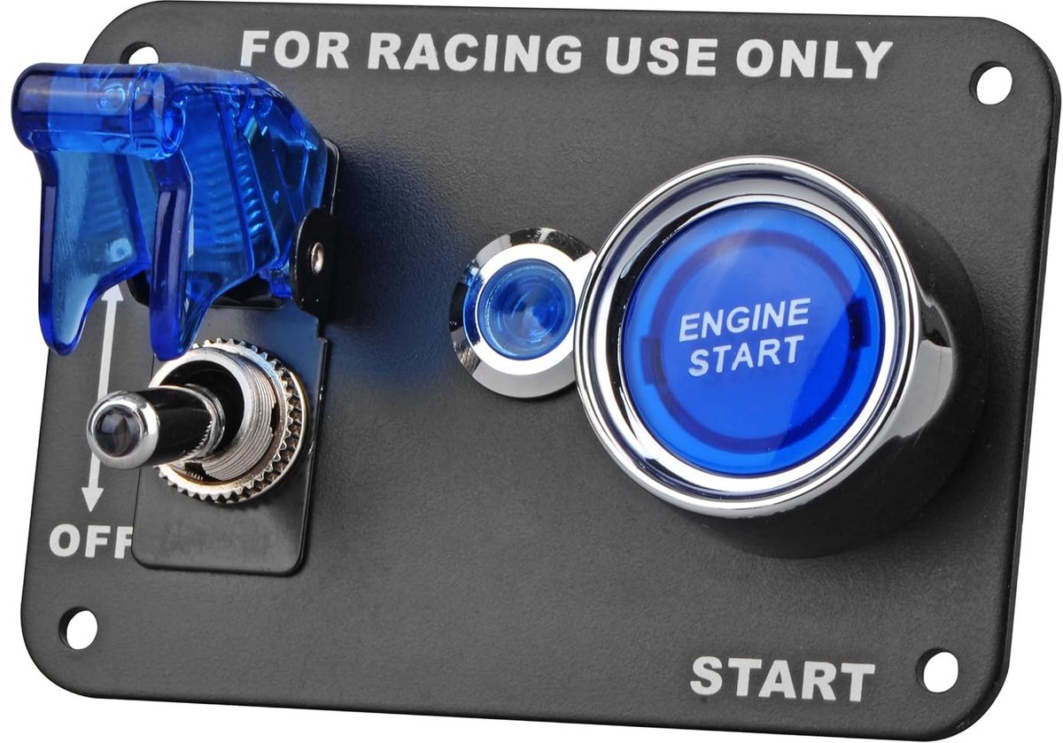 20A / 50A Universeel auto-schakelpaneel voor racewagen contactschakelaar + tuimelschakelaar startknop met controlelampje (blauw)