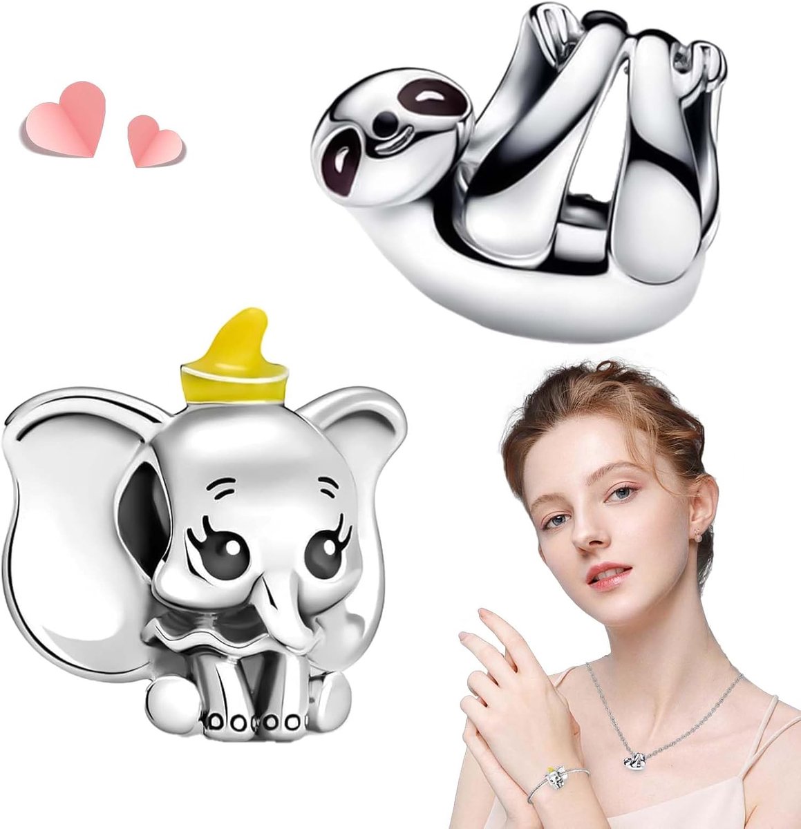 2 Stuks Pandora Animal Pendant, Pandora armbandhanger, Luiaard, Adatto per bracciali, collane, Sieraden voor dames