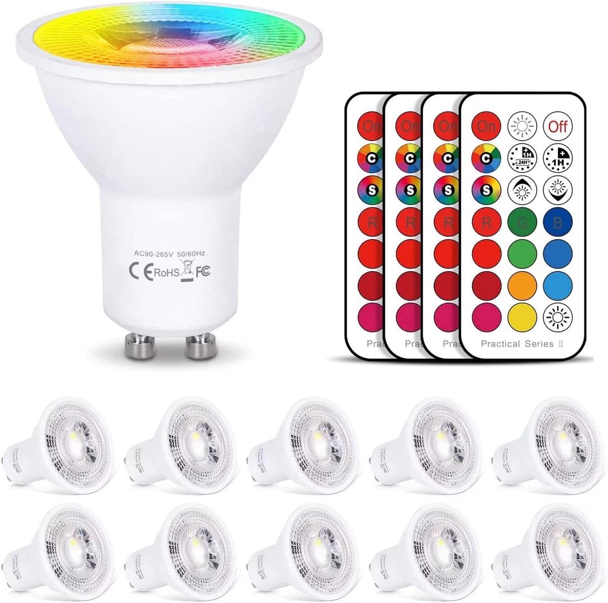 GU10 warm wit + RGB kleurverandering spot licht met afstandsbediening, 6W dimbare gloeilamp 540LM voor raillamp, inbouwspot - set van 10