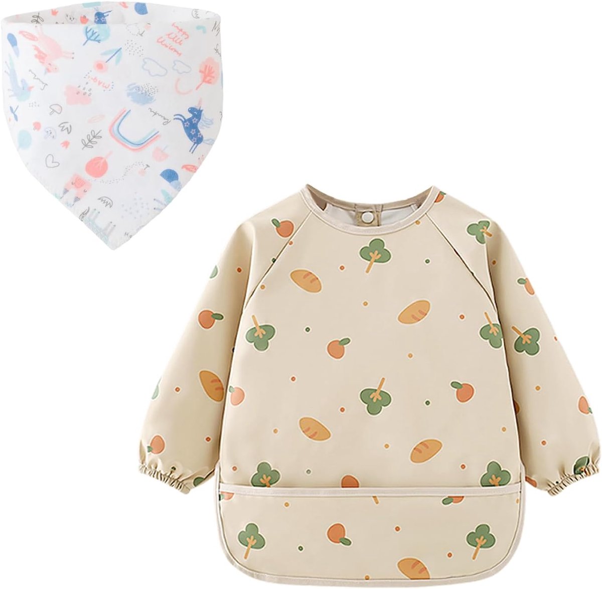 1 stuk babyborst, 1 stuk driedelige sjaal, bedrukte nettas voor kinderen, waterdichte jas met lange mouwen, vuilafstotende accessoires.