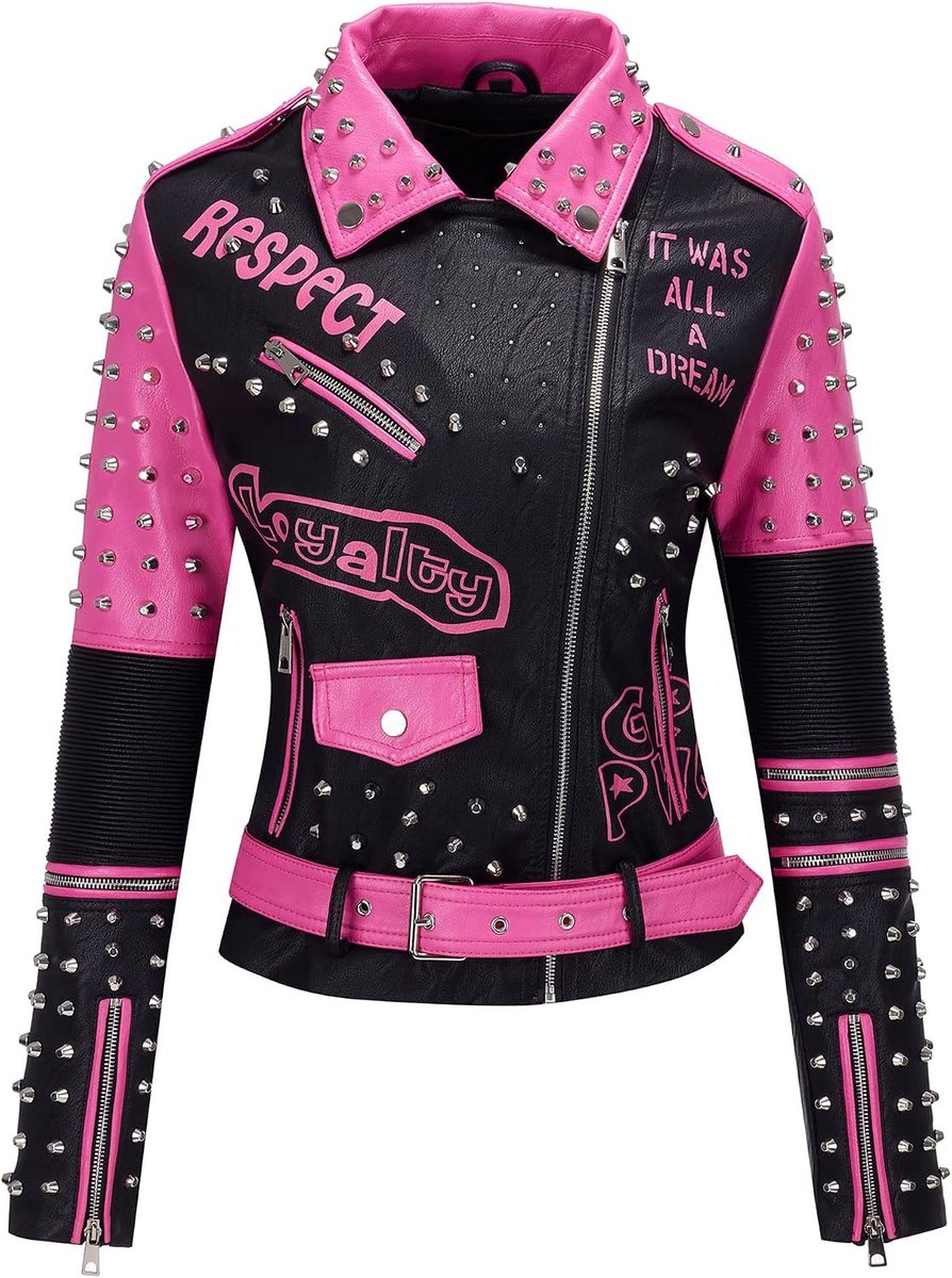 Dames kunstleren jas klinknagels Floral Moto Biker korte revers mantel