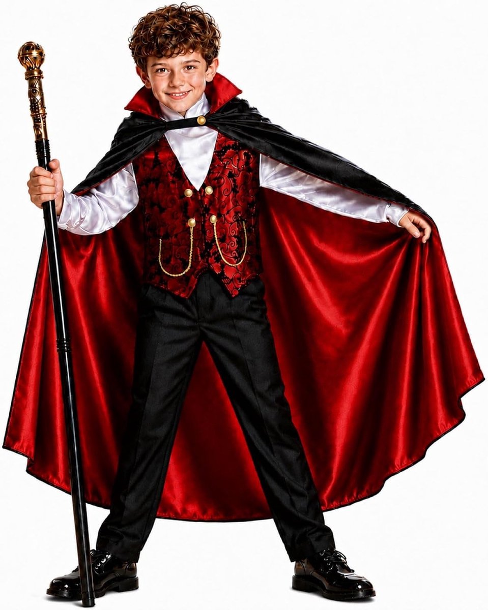Vampierenpak voor jongens 3-8 jaar, verkleedset met cape, vest, broek en scepter, maat L