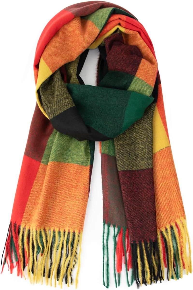 Sjaal Dames Winter Geruit Fashion: Winter Geruite Sjaal Gebreide Oversized Vierkante Dekensjaal Franjes Poncho