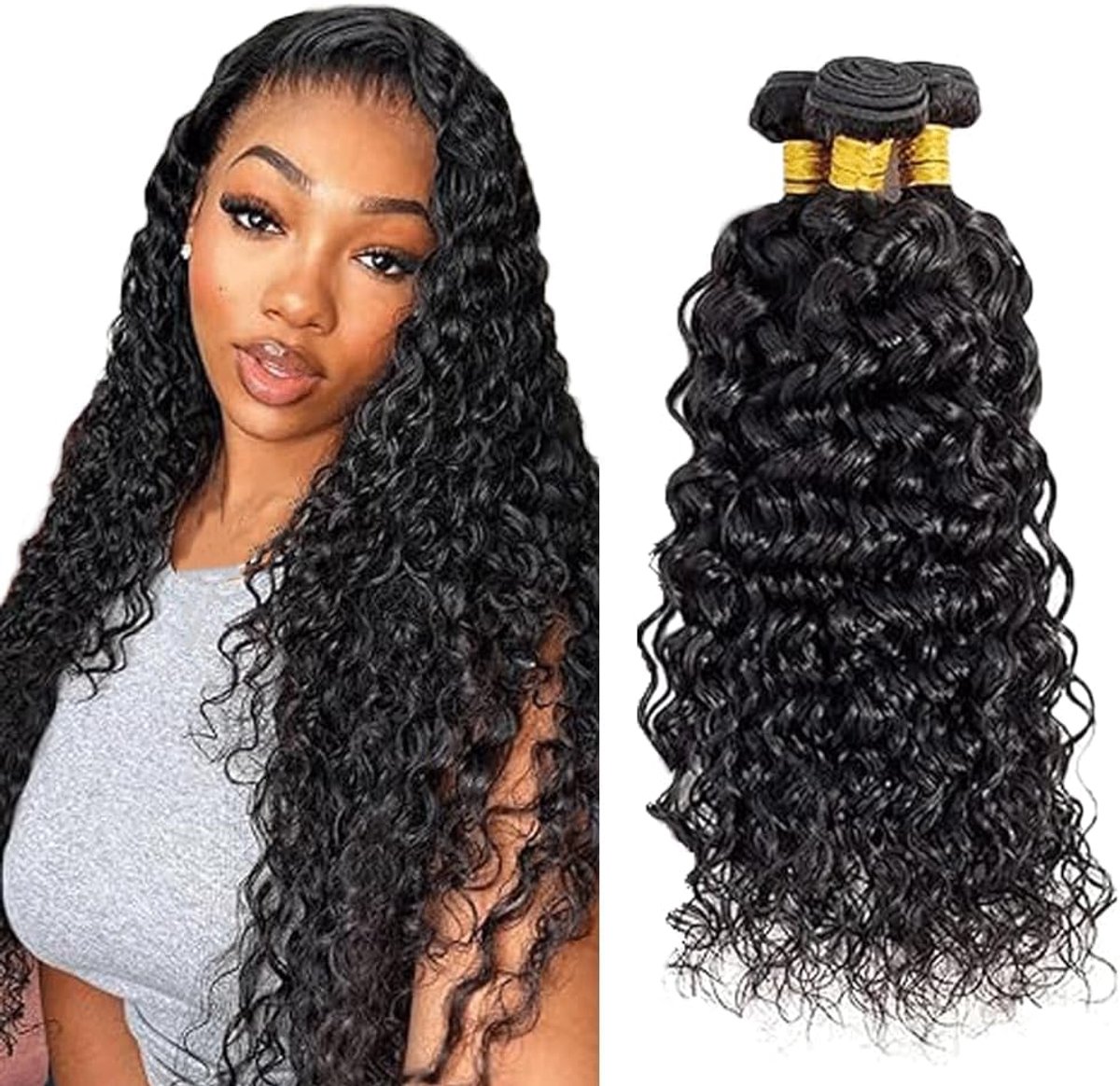 Dames Bundles Human Hiar Unprocessed Brazilian Virgin Water Wave Human Hair Extensions #1B Natural Black Mensliches Haar Bundle With Minimal Shedding 20 20 20 Inch