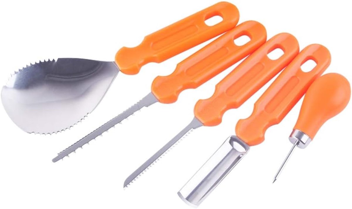 Pumpkin Snijgereedschap, Halloween pompoen snijset, premium herbruikbare 5 stuks, robuust roestvrij staal, voor volwassenen en kinderen
