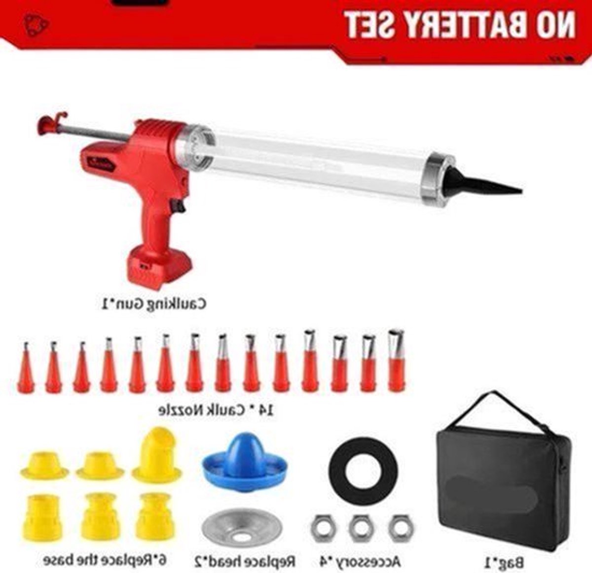 Kitpistool - Kit - Elektrische Kitspuit - Accu Kitspuit - Koker Pistool - 10000N - 6 Snelheden - Draadloos Lijmpistool voor Naadafdichting en Glaslijm, Compatibel met 18V Batterij - Zonder Batterij