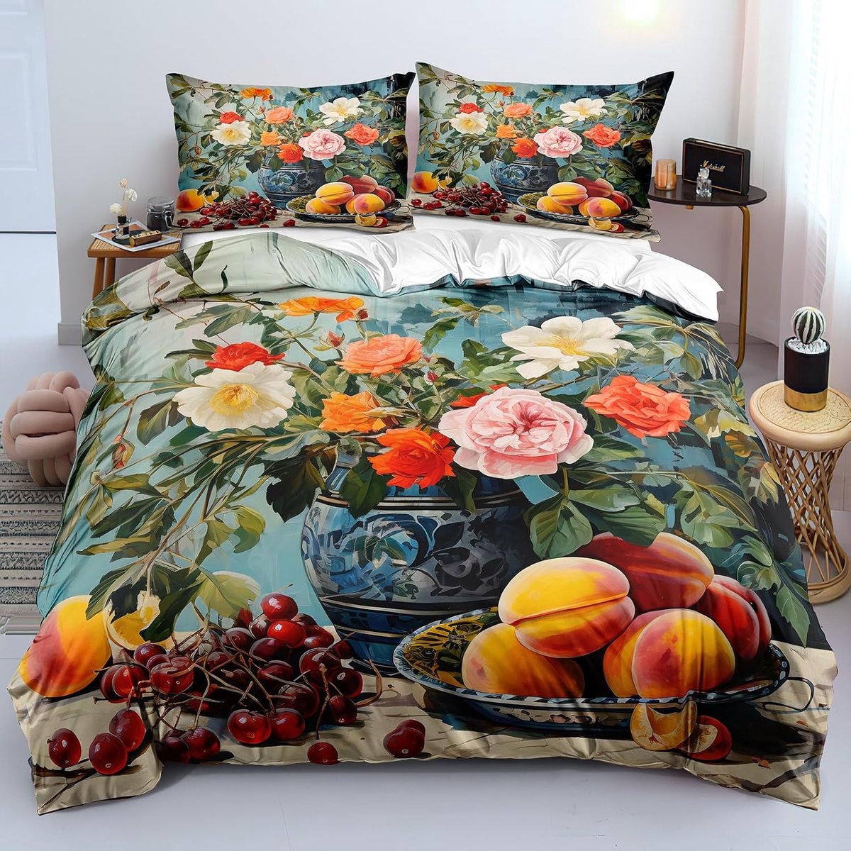 Dekbedovertrek 180 cm breed 3D-design 180 x 200 cm bloemenvaas, 3-delig, microvezel dekbedovertrek met 2 kussenslopen 50 x 75 cm, voor volwassenen, jongens en meisjes
