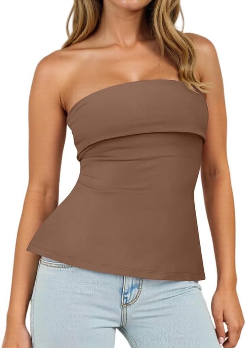 Buistop voor dames, zomer, mouwloos, bandeau-top, elastisch, slim fit, strapless blouse, rugvrij, Y2k outfits, non-slip schoudervrij bovendeel met dubbellaagse bust, sexy zijsplit
