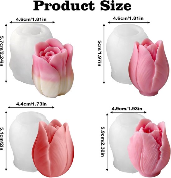 siliconen vormen, tulpen, 4 stuks, tulpen, bougie moule, gemakkelijk uit de vorm te verwijderen, kaarsvorm, voor sojawas, bijenwas, aromatherapie, handgemaakte zeep — afbeelding 2
