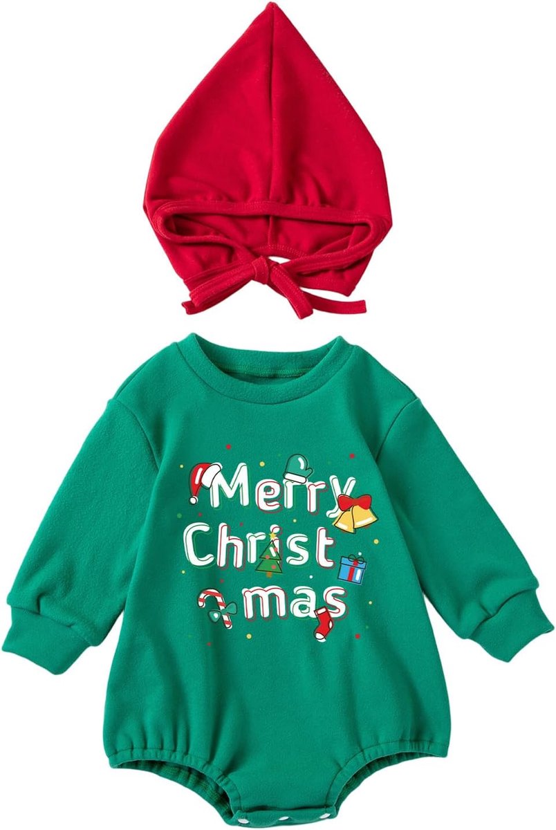 Baby Meisje Jongen Kerst Outfit Romper met Hoed Herfst Winter Baby Lange Mouw Sweatshirt Top Leuke Kleding