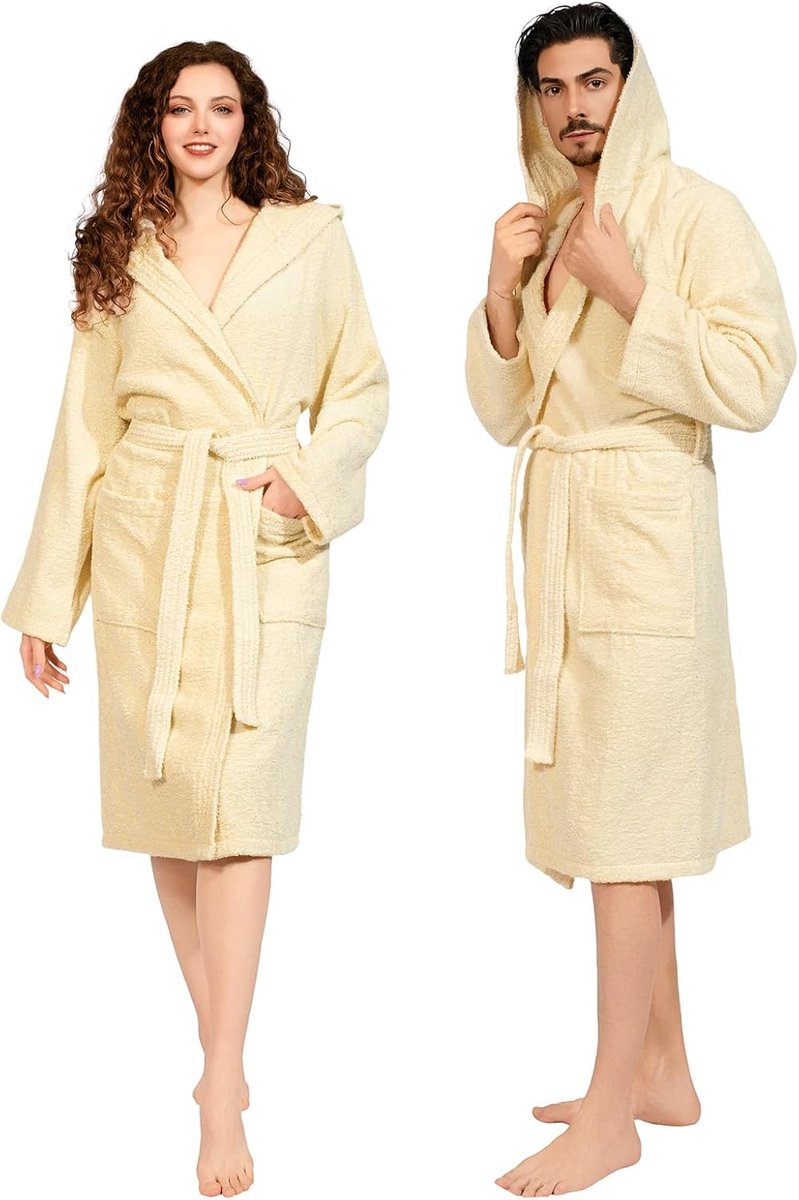 badjas voor dames en heren met capuchon, badstof van 100% katoen Oeko-Tex, zacht, absorberend, Italiaans design