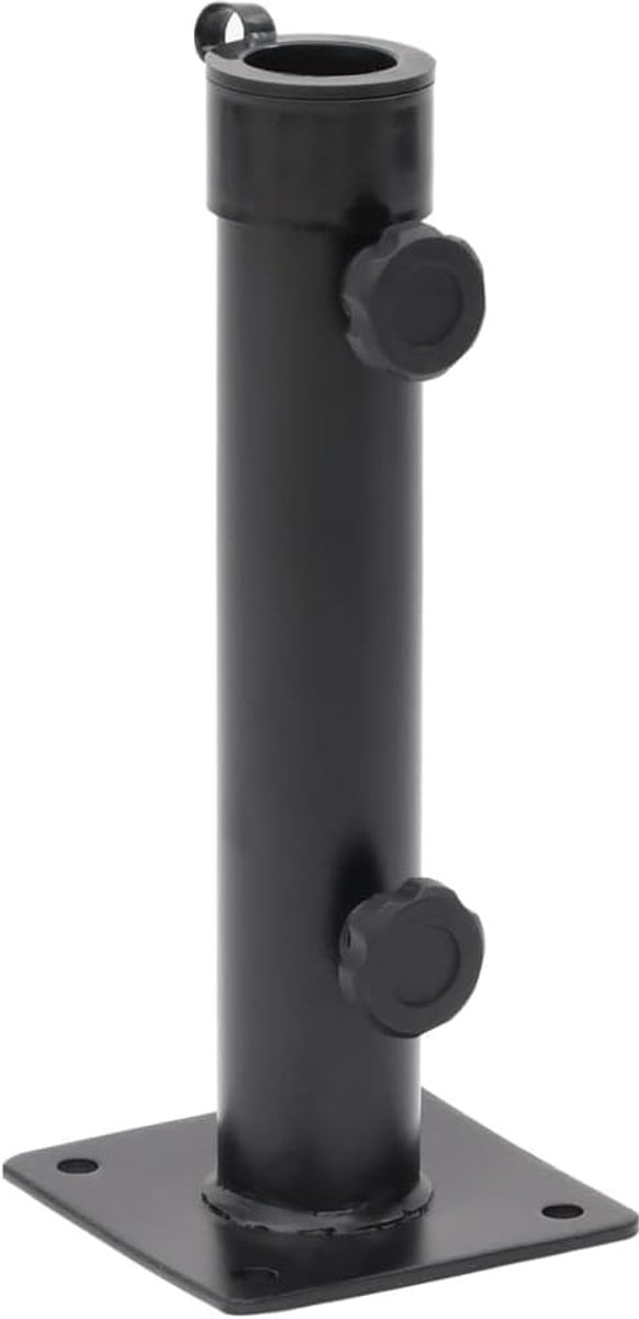 Parasolvoet van staal voor paal Ø 38/48 mm, compacte parasolvoet met montageplaat, verstelbare houder voor terras of terras, eenvoudige installatie en draagbaar.