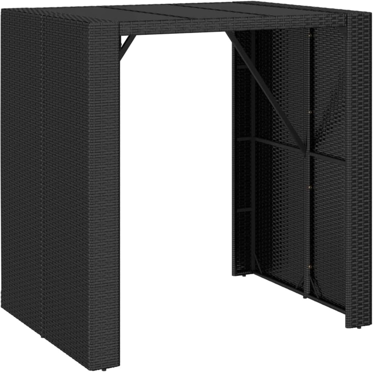 Bartafel van PE-rotan met glasplaat, tuintafel, rechthoekige bartafel, bartafel, bartafel, rotantafel, tuintafel, rotan, zwart, 105 x 80 x 110 cm